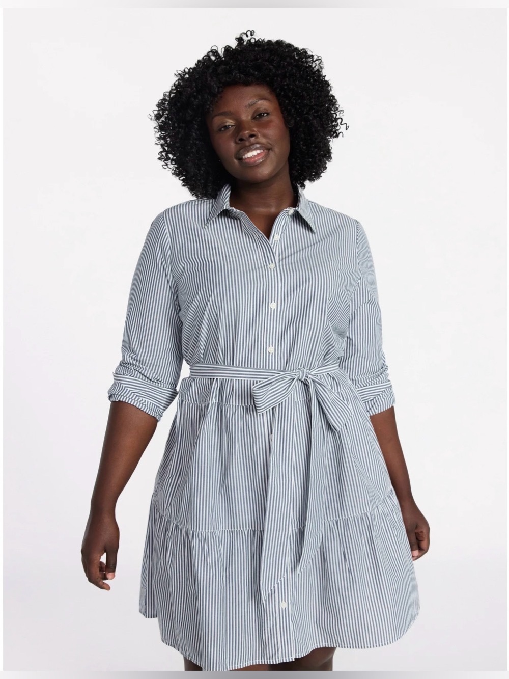 (448)Terra & Sky Women's Plus Long Sleeve Tiered Shirt Dress